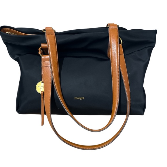 Margot New York Black Nylon Tote with Leather Tan Straps - Picture 7 of 8